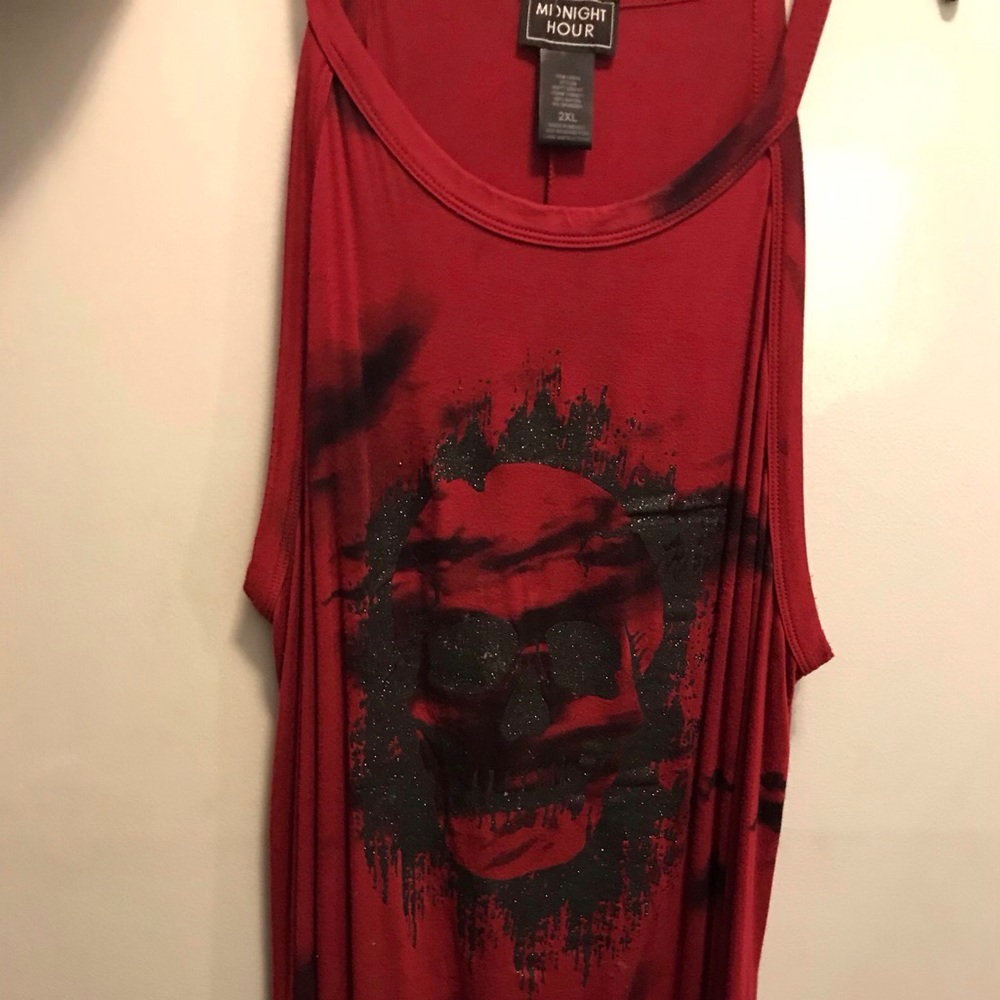 Midnight hour red tank with black skull